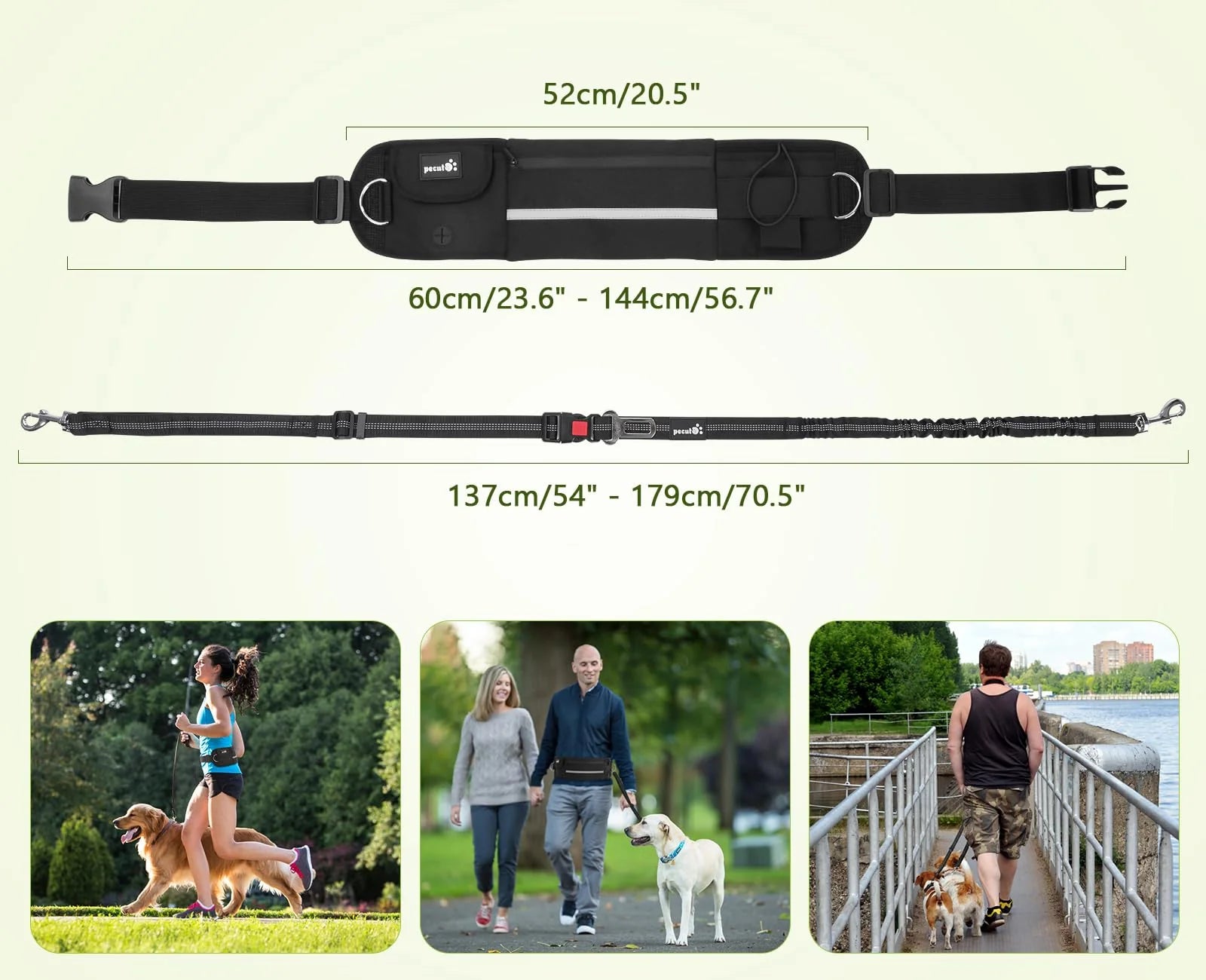 Hands-Free Dog Leash with Bag in Black