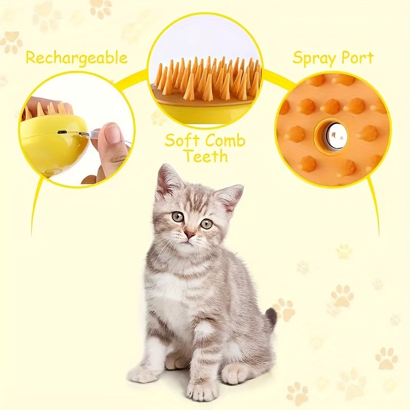 Self-Cleaning Cat Grooming Brush - Electric Steam Massage Comb for Shedding & Detangling, Battery-Powered Pet Care Tool