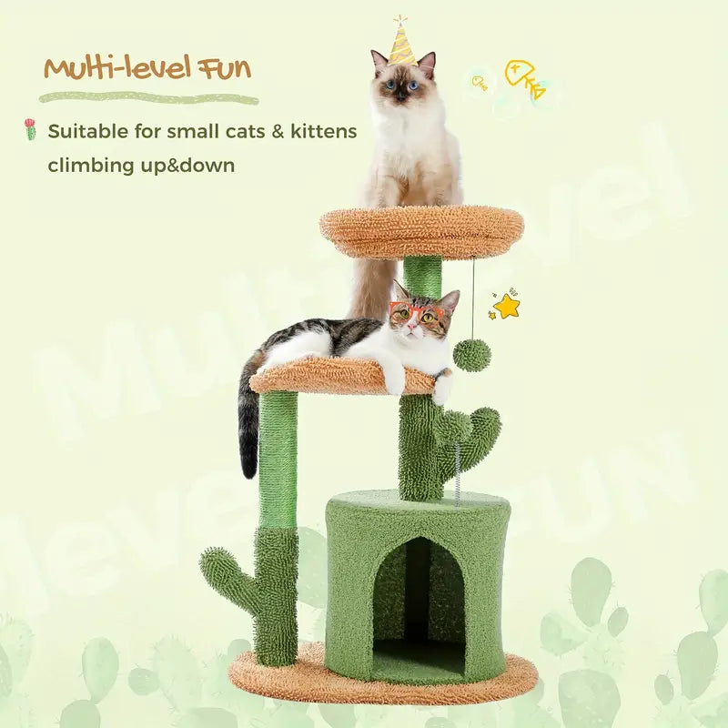 🌵 Cactus Adventure Cat Tree 🌵 - Cozy Condo 🏠, Plush Perches 🛏️ & Sisal Scratching Posts 🧶 for Play 🐾 & Rest 😺