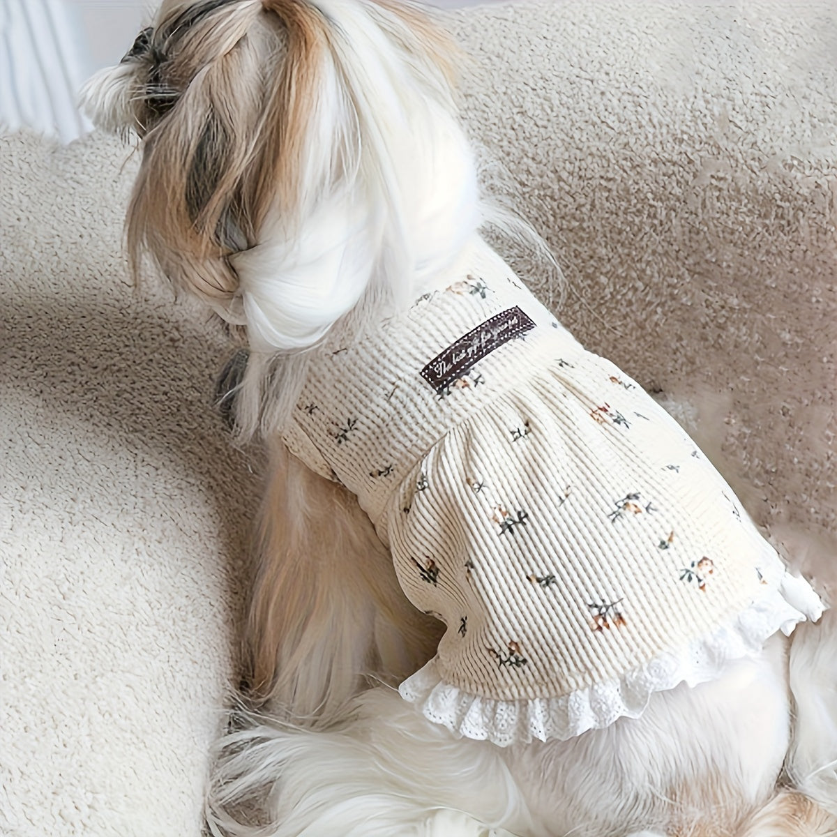 Waffle Grid Embroidered Pet Vest Dress for Cats and Dogs - All-Season Pullover Pet Apparel, Woven Polyester, Suitable for Medium, Small, Mini & Toy Breeds