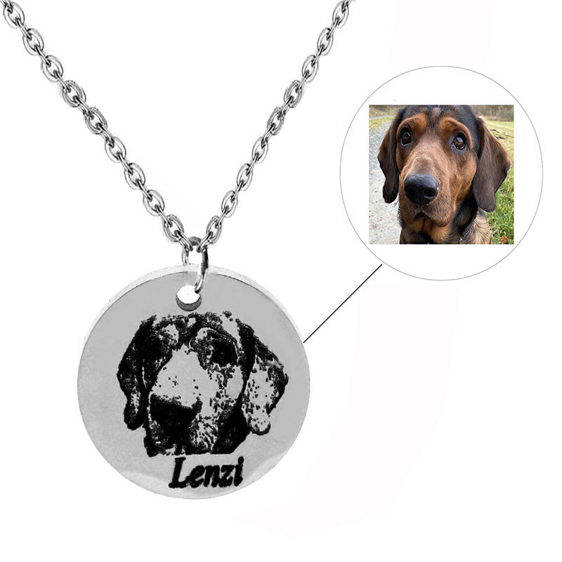 Personalized Pet Photo Disc Necklace Ladies Kitten Name Pendant Necklace Custom Animal Stainless Steel Necklace Jewelry