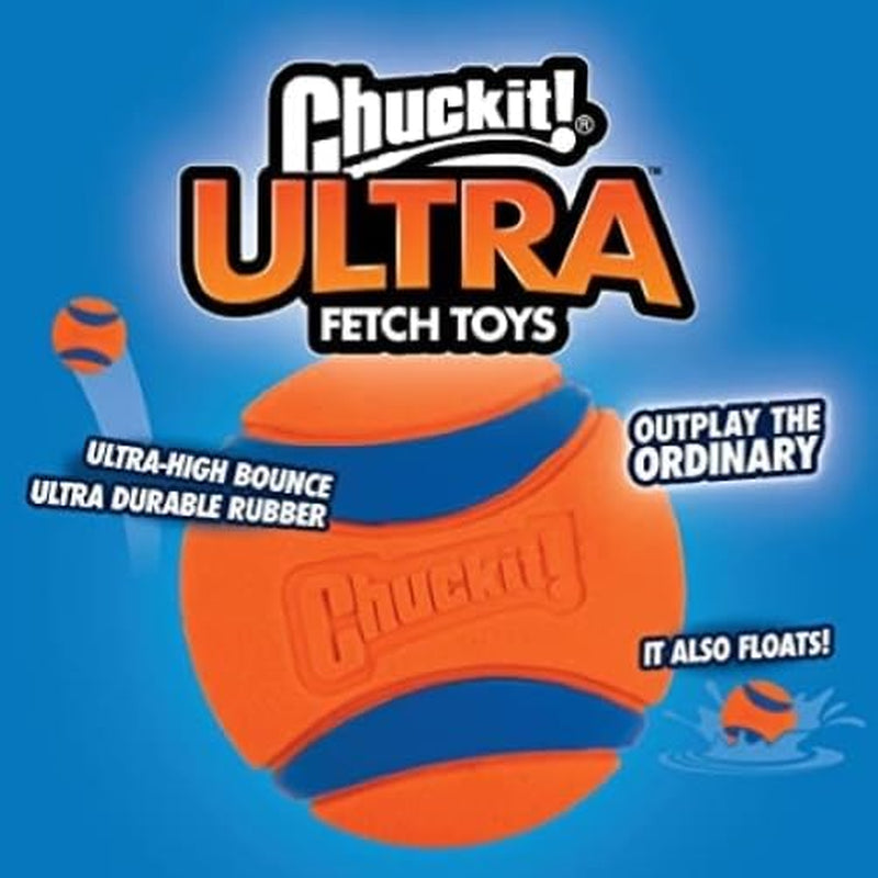 Ultra Ball Dog Toy with  Cleaning Bucket Bundle - Bouncy Fetch Pet Toys for Dogs 20-60 Lbs - Floats in Water - Durable Rubber - Size Medium - 2.5-Inch Diameter - 8-Pack of Balls