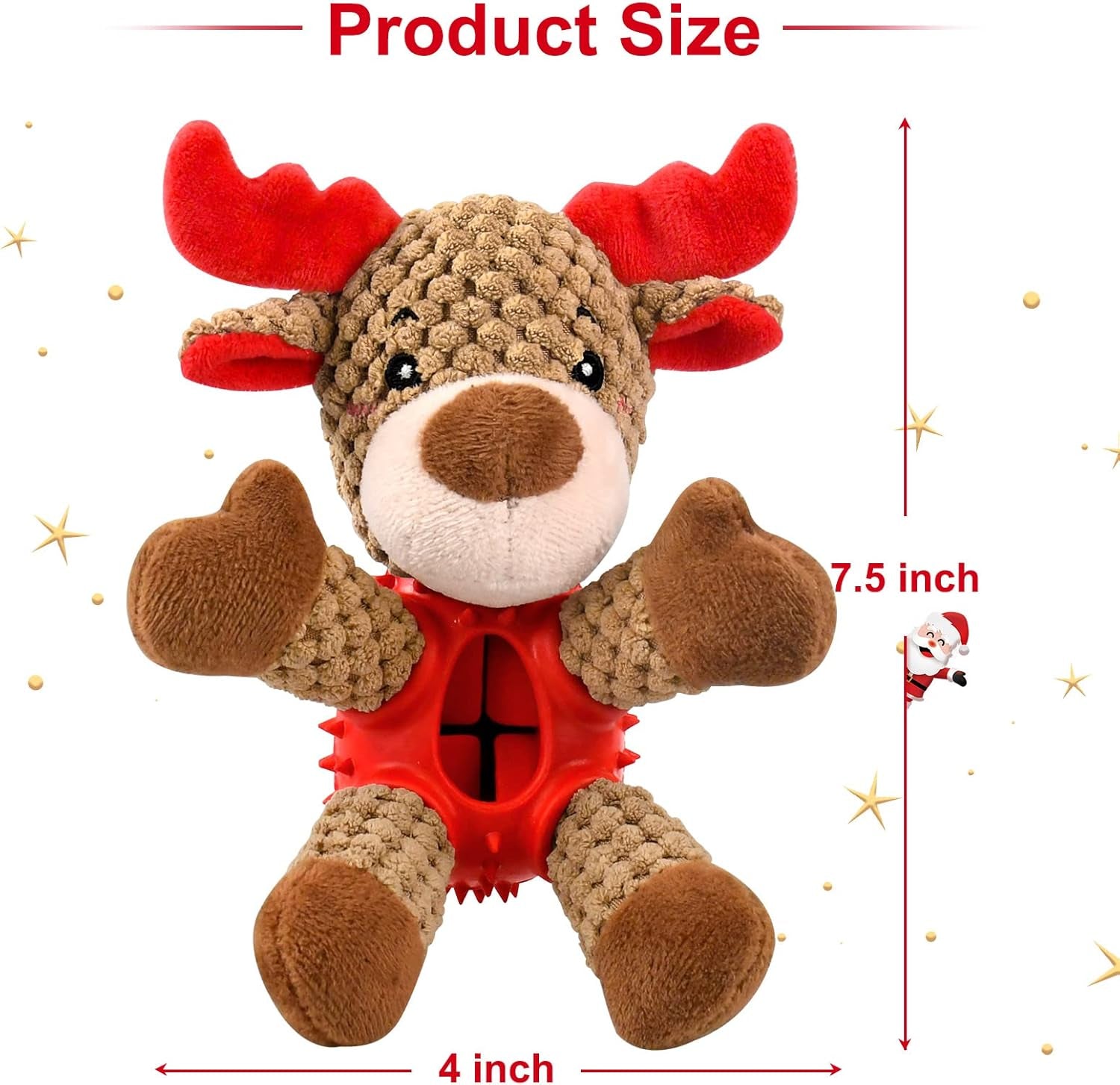 Christmas Squeaky Dog Toys, Durable Latex Rubber Dog Chew Bite Toy Stuffed Dog Toys, Funny Interactive Dog Toys with Crinkle Paper for Puppy Small Medium Pets Dogs (Elk)