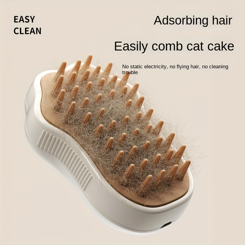 1pc, Steam Cat Brush, 3-in-1 Electric Pet Grooming Tool, Portable Silicone Self-Cleaning Steam Brush For Cats And Dogs, Comfort Massage & Hair Removal, Hair Care, Paw Design