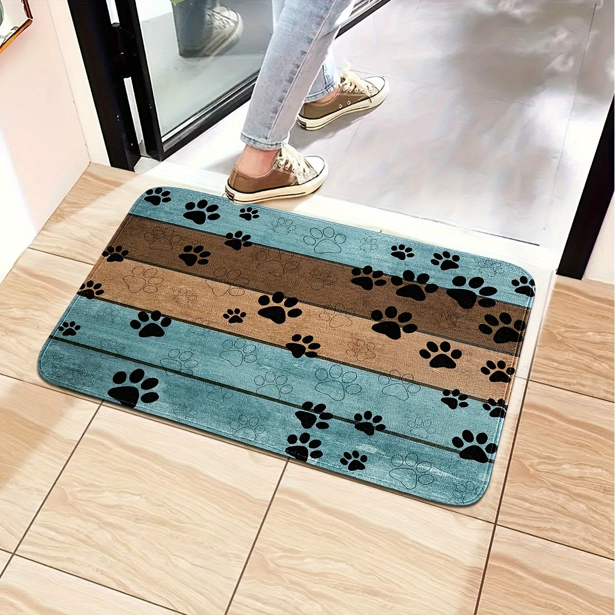 1pc Dog Paw Prints Doormat Dog Door Mat For Muddy Paws Entrance Front Door Rug, Water Absorbent Quick Drying Dog Sleeping Blanket With Non-slip Backing