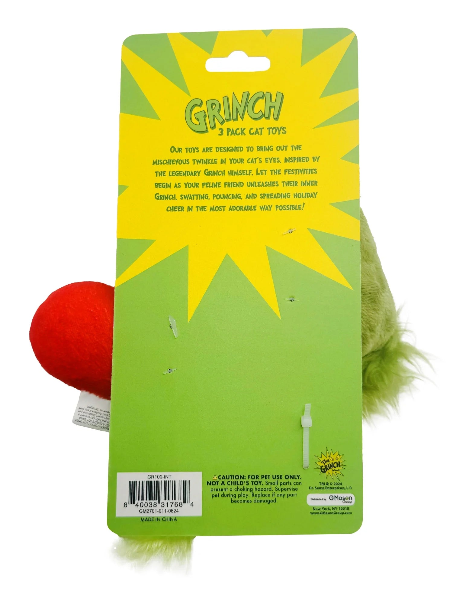 3-Piece Grinch Holiday Cat Toys with Catnip Inside, Green