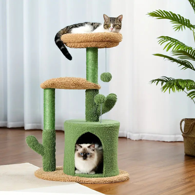 🌵 Cactus Adventure Cat Tree 🌵 - Cozy Condo 🏠, Plush Perches 🛏️ & Sisal Scratching Posts 🧶 for Play 🐾 & Rest 😺