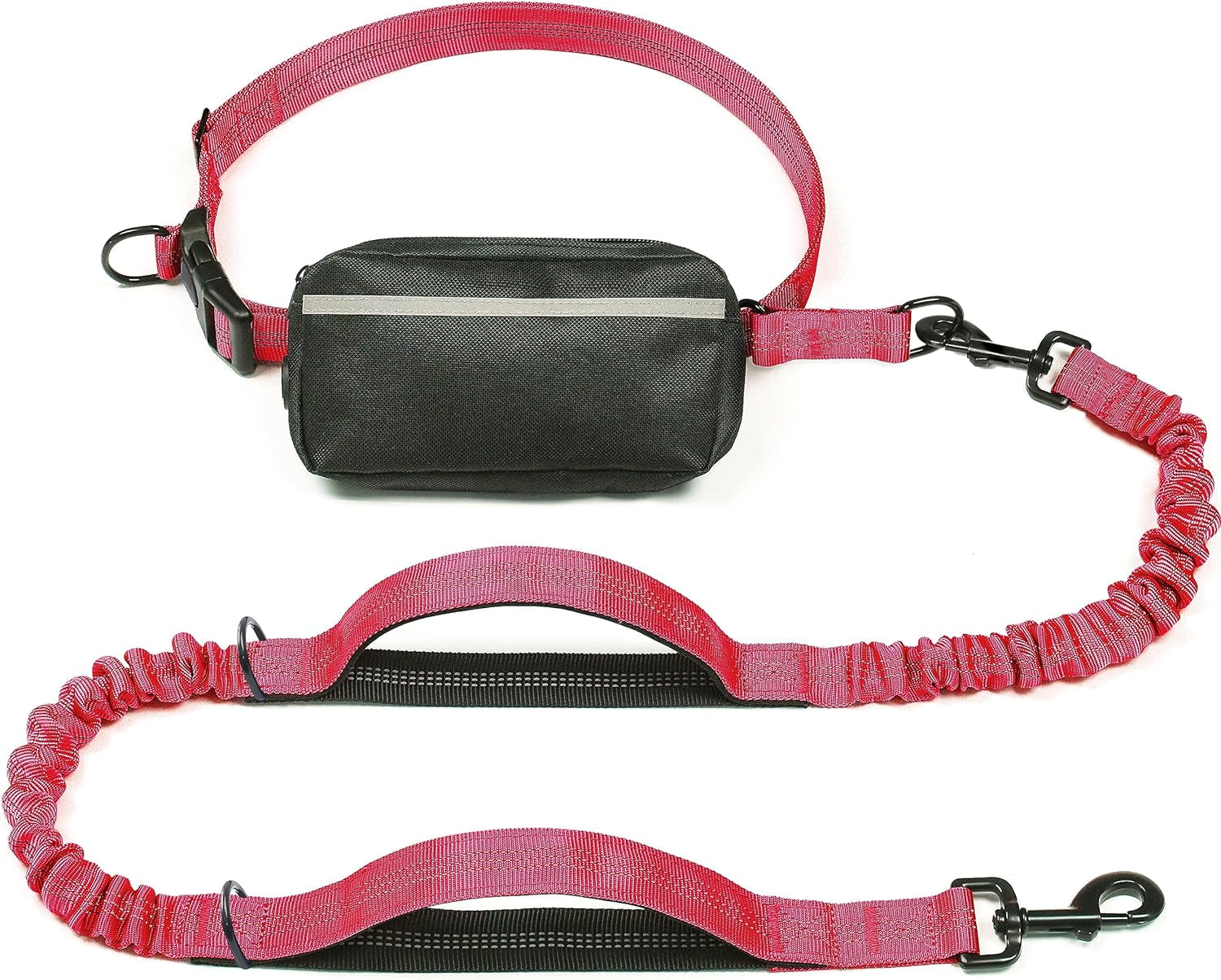 Hands Free Dog Leash with Zipper Pouch, Dual Padded Handles and Durable Bungee for Walking, Jogging and Running Your Dog (Large, 25-120 Lbs, Red)