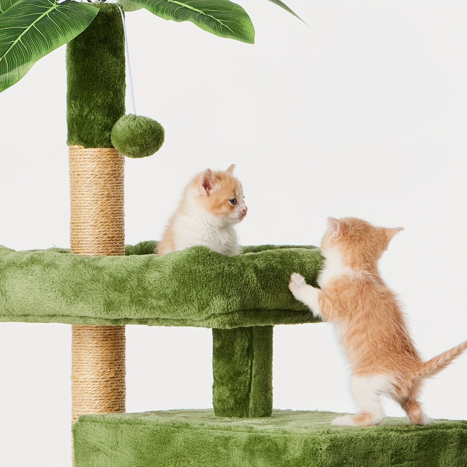 31.5" Cat Tree For Indoor Cats, Cat Tower With Cat Condo, Hanging Ball, Srcathing Post, Green
