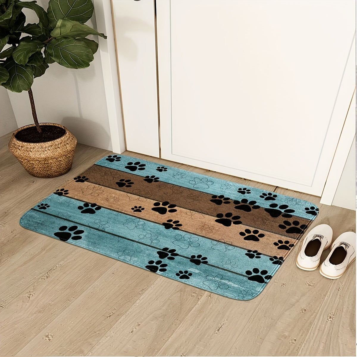 1pc Dog Paw Prints Doormat Dog Door Mat For Muddy Paws Entrance Front Door Rug, Water Absorbent Quick Drying Dog Sleeping Blanket With Non-slip Backing