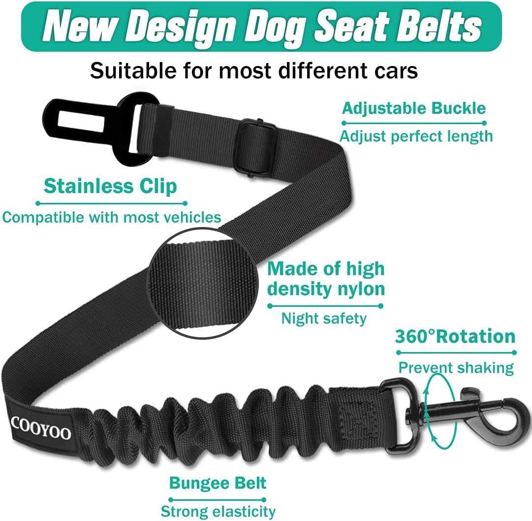 Dog Seat Belt,3 Piece Set Retractable Dog Car Harness Adjustable Dog Seat Belt for Vehicle Nylon Pet Safety Seat Belts Heavy Duty & Elastic