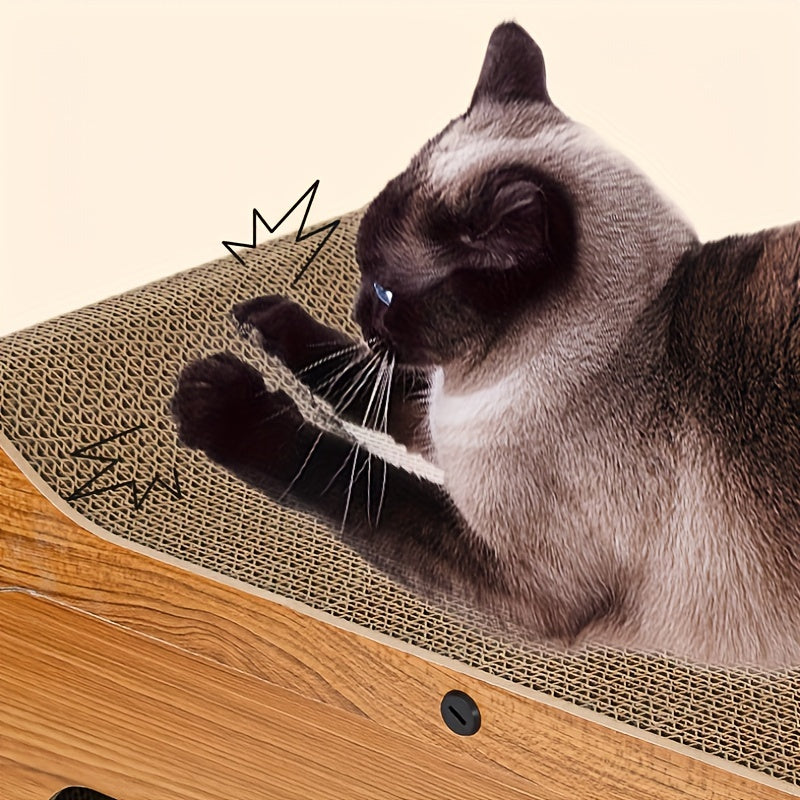 All-Season Cat Scratcher Lounge with Play Ball - Durable Cardboard, Shed-Free & Scratch-Resistant, Ideal for Cats Under 22 lbs