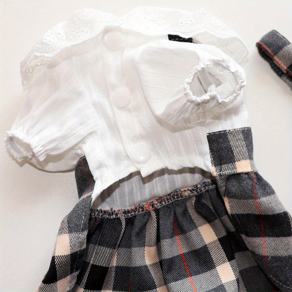 Dog Harness Dress with Leash Set, Princess Dog Dress for Small Dog Girl, Fashion Simple Plaid Puppy Dresses with D Ring, Pet Clothes Outfits Cat Apparel