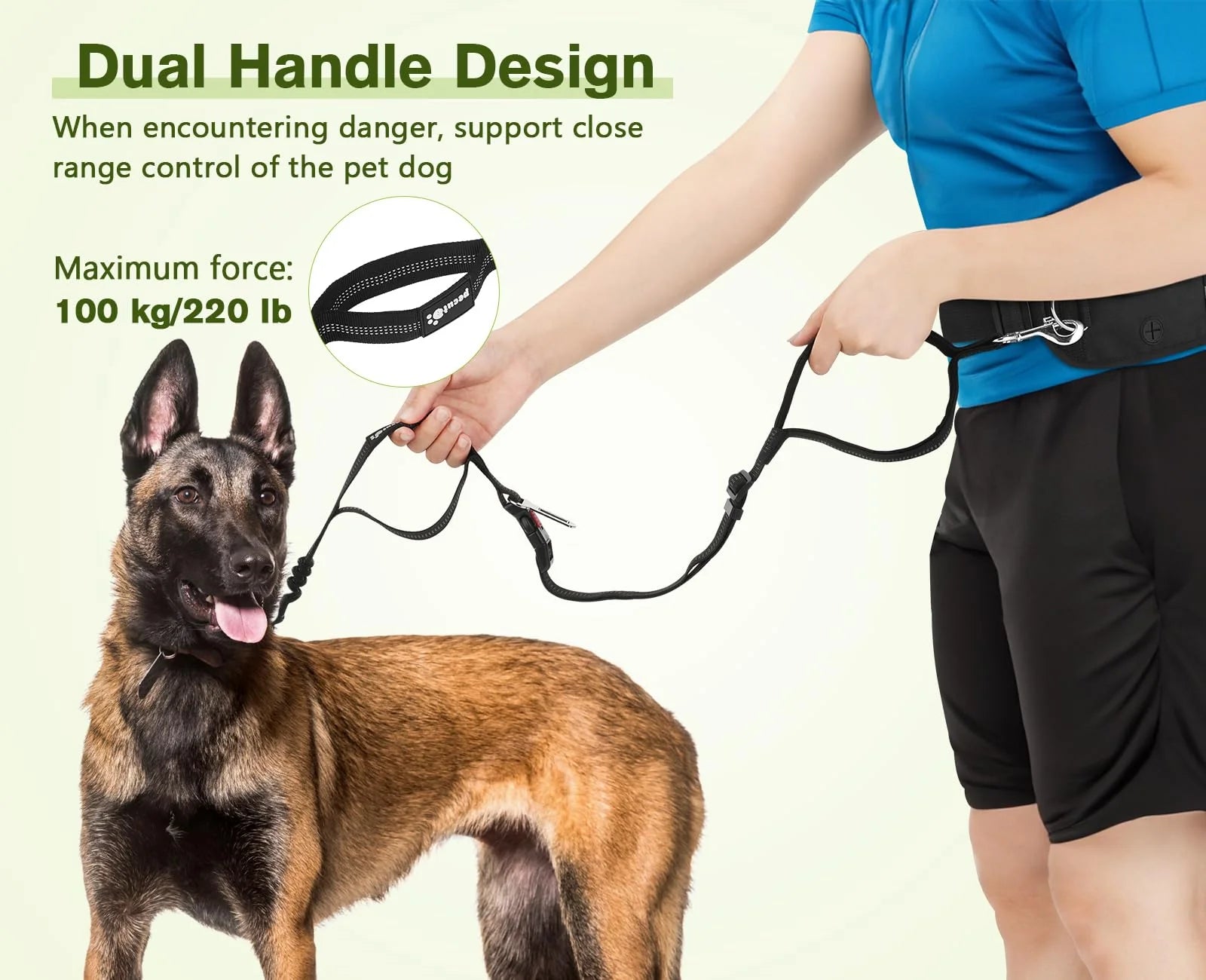 Hands-Free Dog Leash with Bag in Black