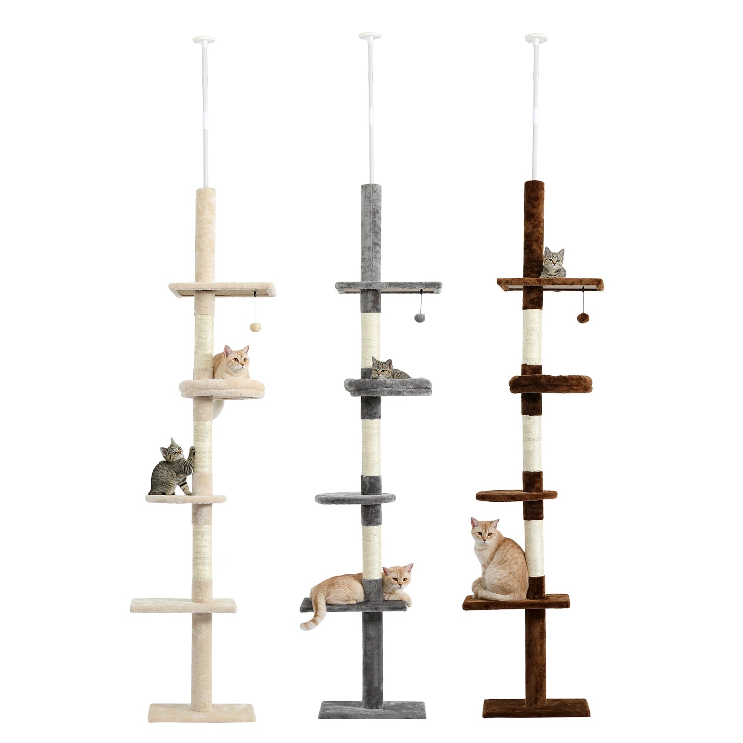 Adjustable 228-274cm Height Floor-to-Ceiling Vertical Cat Tree Stable Tall Cat Climbing Tree Cat Kittens Cat Toy