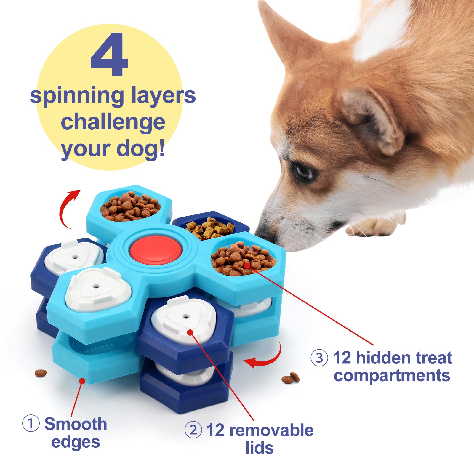 Smart dogs love puzzle dog bowl and 4-layer slow feeding, Increase dog intelligence