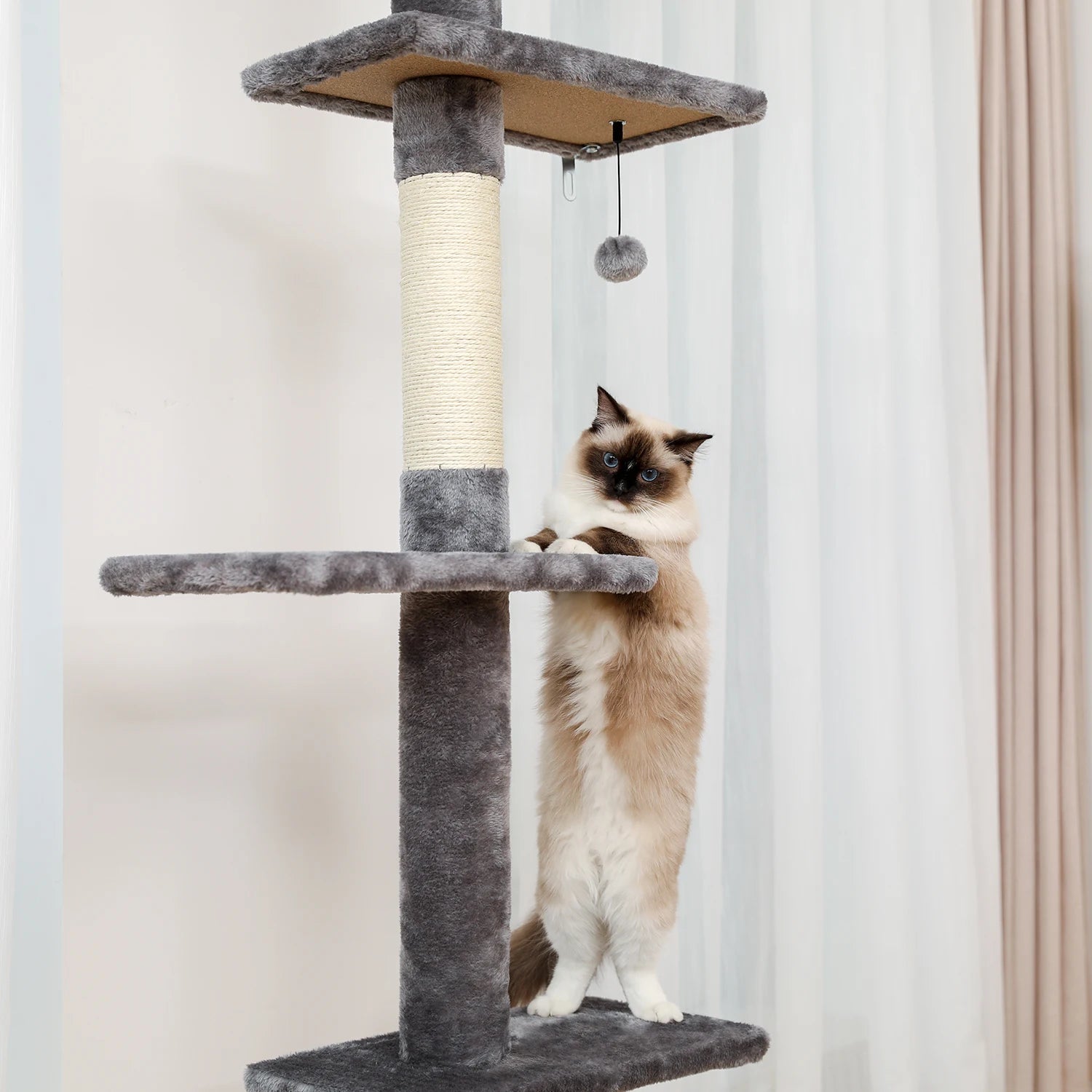 Adjustable 228-274cm Height Floor-to-Ceiling Vertical Cat Tree Stable Tall Cat Climbing Tree Cat Kittens Cat Toy