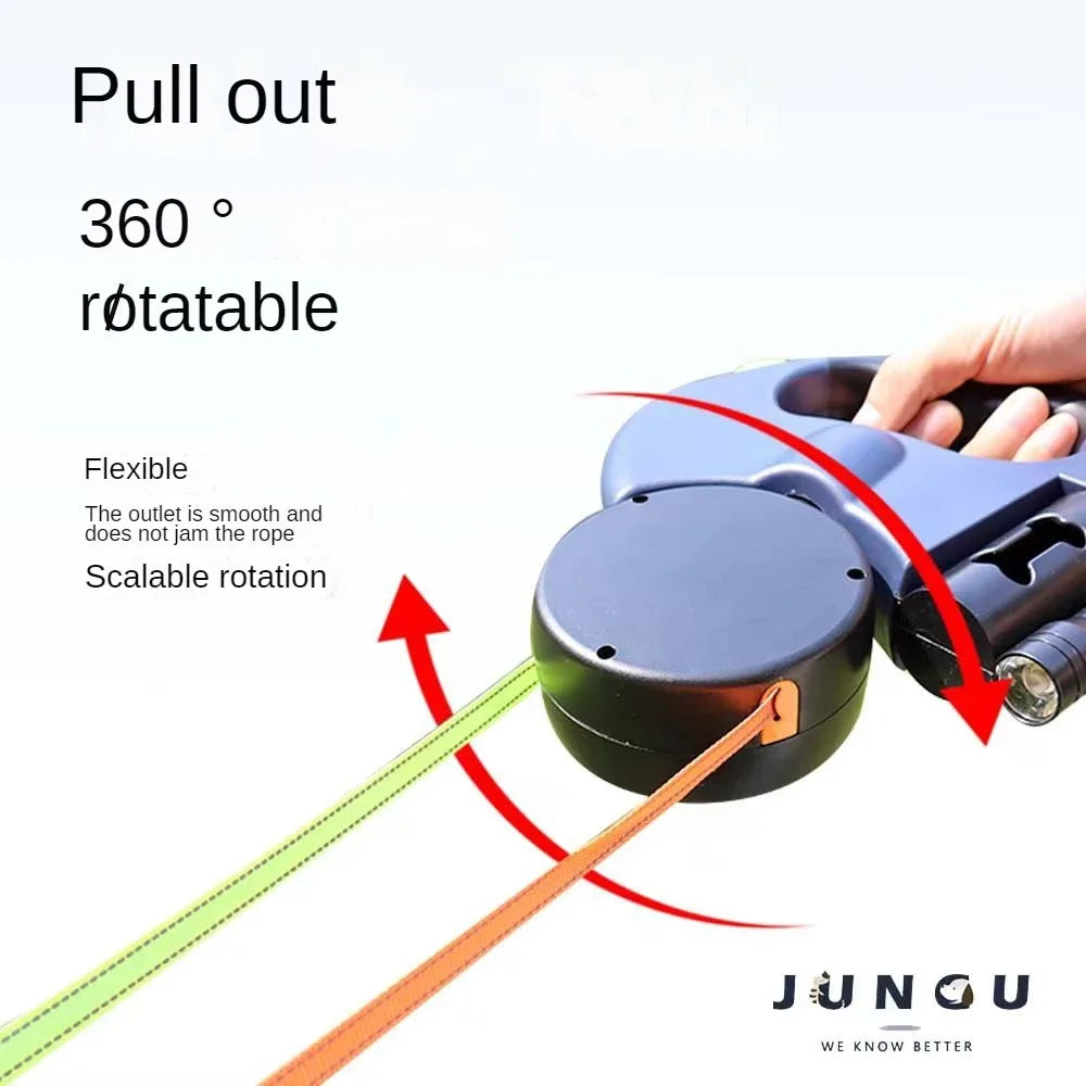 Durable Double dog Leash Light retractable roulette double end leash Portable rotating pet leash for 2 dogs walking pet supplies