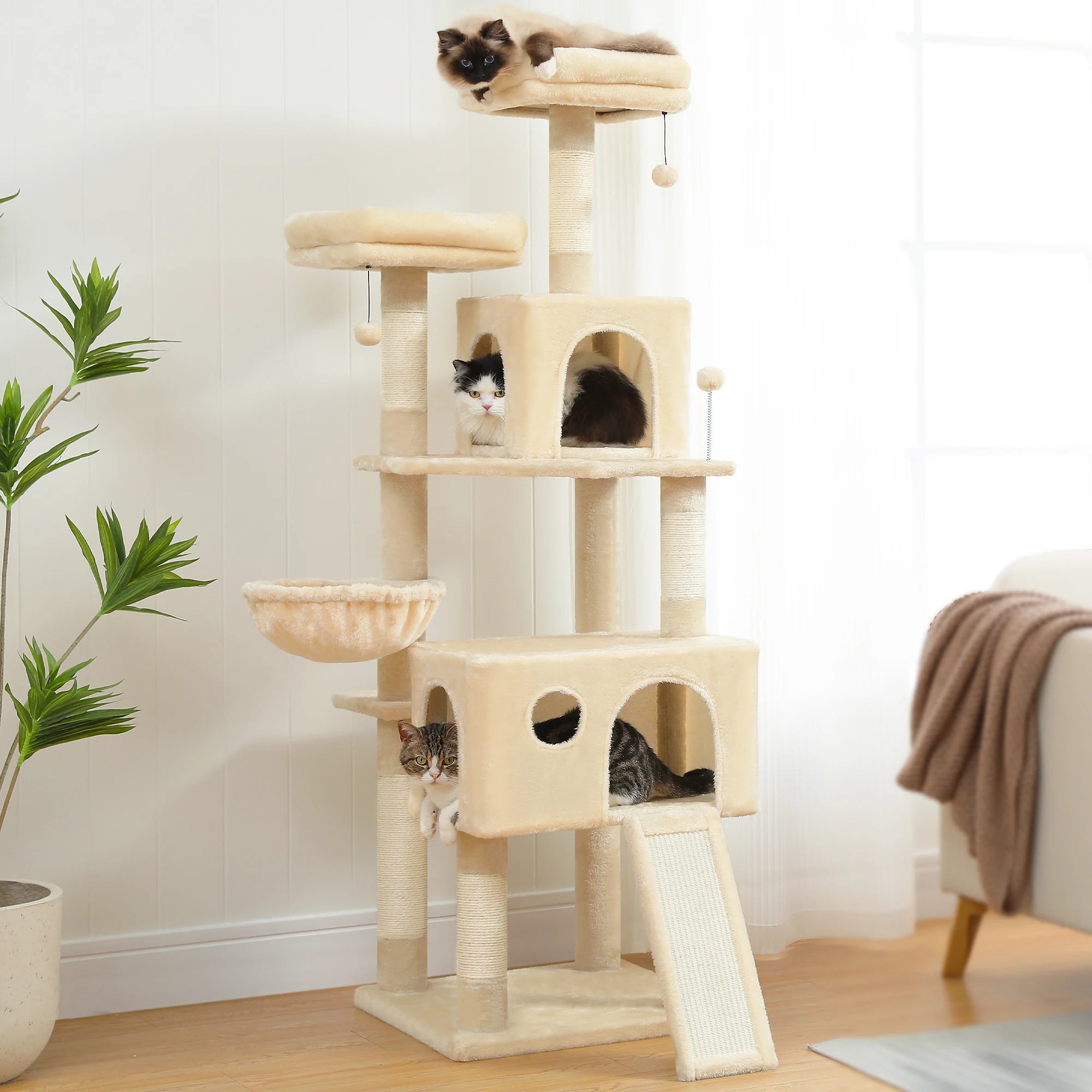 Free Shipping  Multi-Level Cat Tree For Cats With Cozy Perches Stable Cat Climbing Frame Cat Scratch Board Toys Cat Furniture