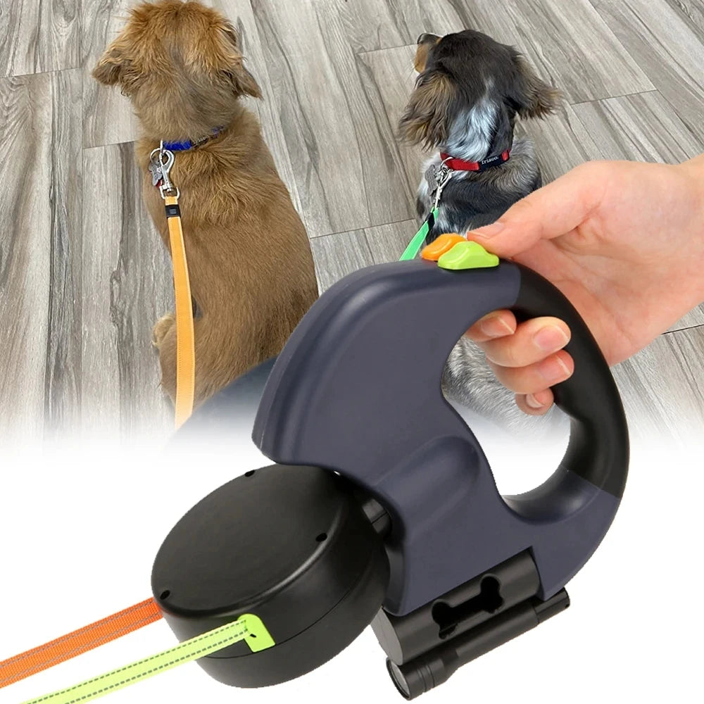 Durable Double dog Leash Light retractable roulette double end leash Portable rotating pet leash for 2 dogs walking pet supplies