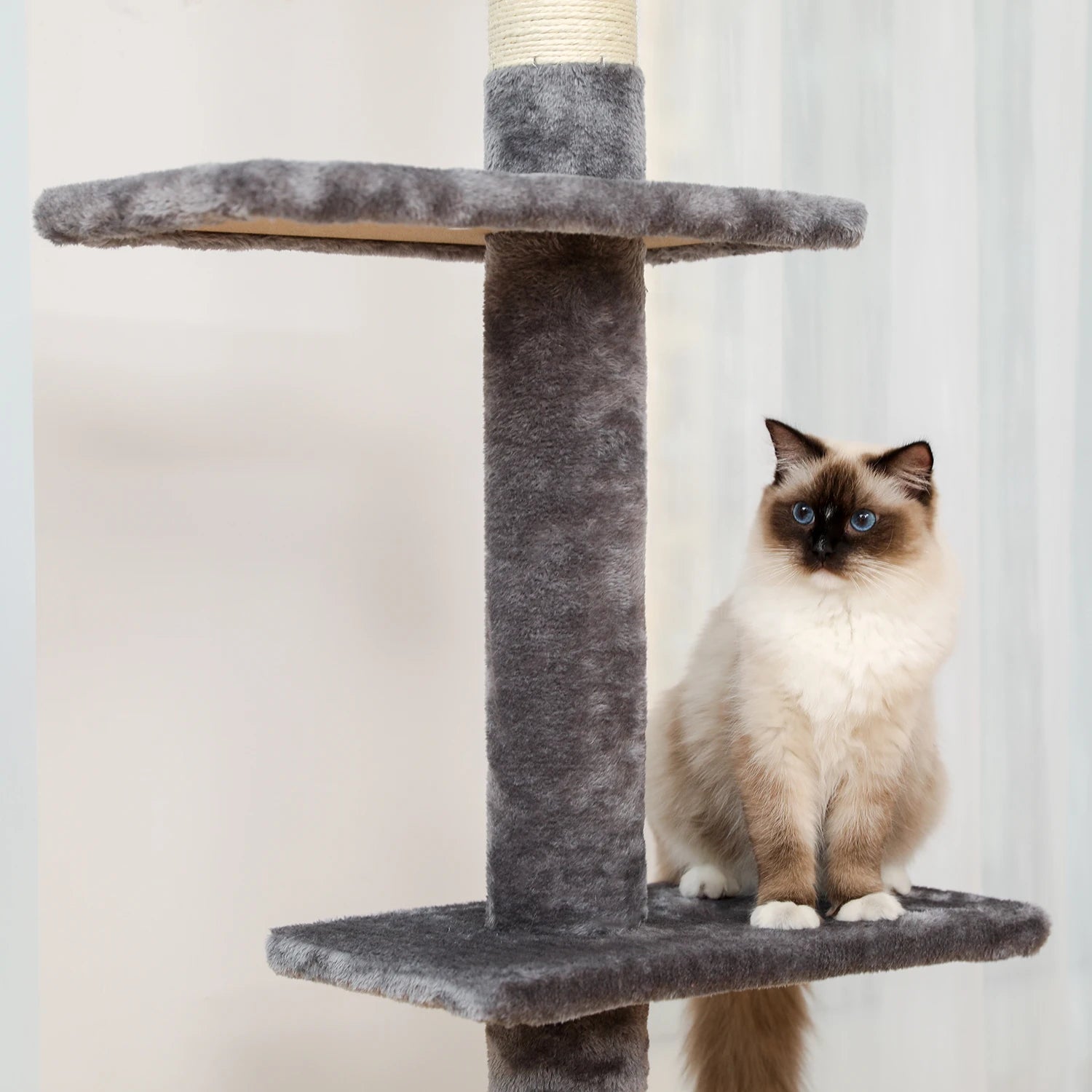 Adjustable 228-274cm Height Floor-to-Ceiling Vertical Cat Tree Stable Tall Cat Climbing Tree Cat Kittens Cat Toy