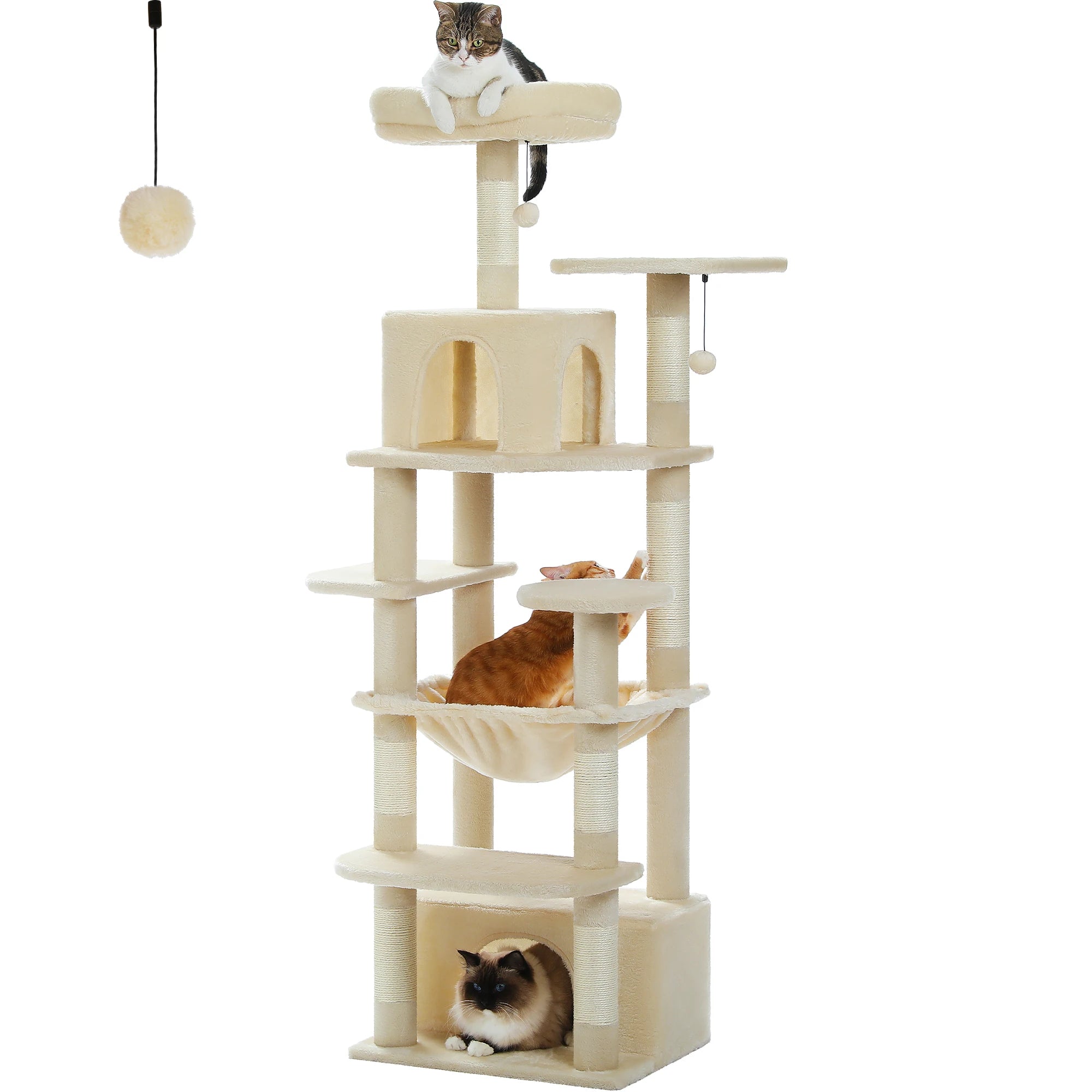 184cm Large Cat Tree and Tower for Indoor Cats With Sisal-Covered Scratching Posts Spacious Hammock Padded Perches and Condos