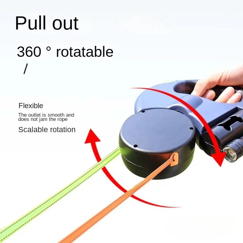 Durable Double dog Leash Light retractable roulette double end leash Portable rotating pet leash for 2 dogs walking pet supplies