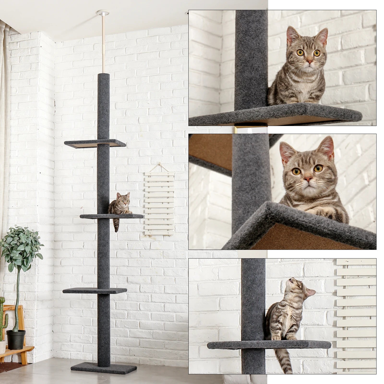 Adjustable 228-274cm Height Floor-to-Ceiling Vertical Cat Tree Stable Tall Cat Climbing Tree Cat Kittens Cat Toy