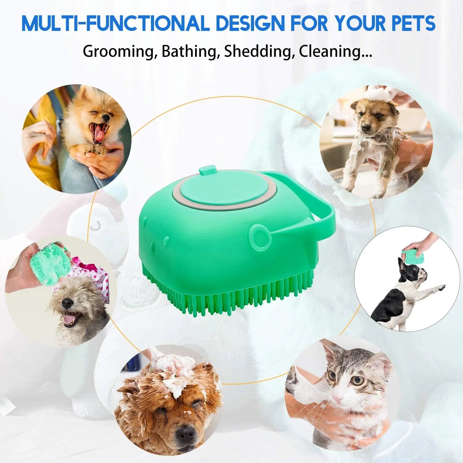 Pet Dog Shampoo Brush 2.7oz 80ml Cat Massage Comb Grooming Scrubber  for Bathing Short Hair Soft Silicone Rubber