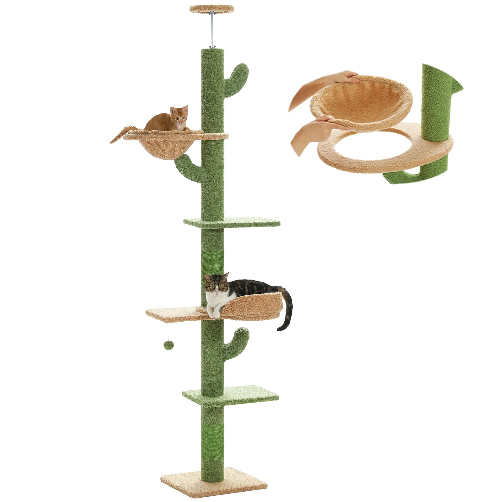 Adjustable 228-274cm Height Floor-to-Ceiling Vertical Cat Tree Stable Tall Cat Climbing Tree Cat Kittens Cat Toy