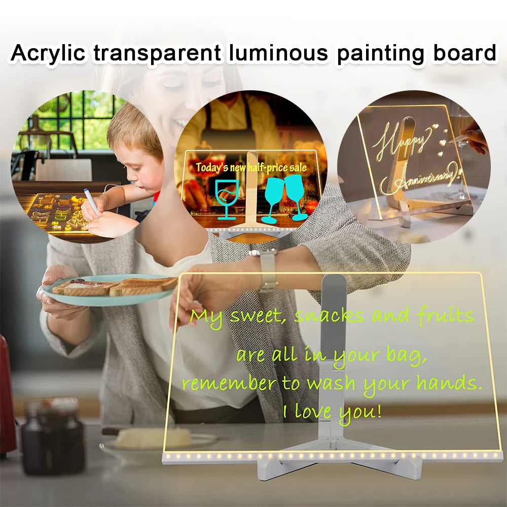 Personalized LED Lamp Acrylic Message Note Board Erasable USB Children‘s Drawing Board Bedroom Night Light Birthday Kids Gift