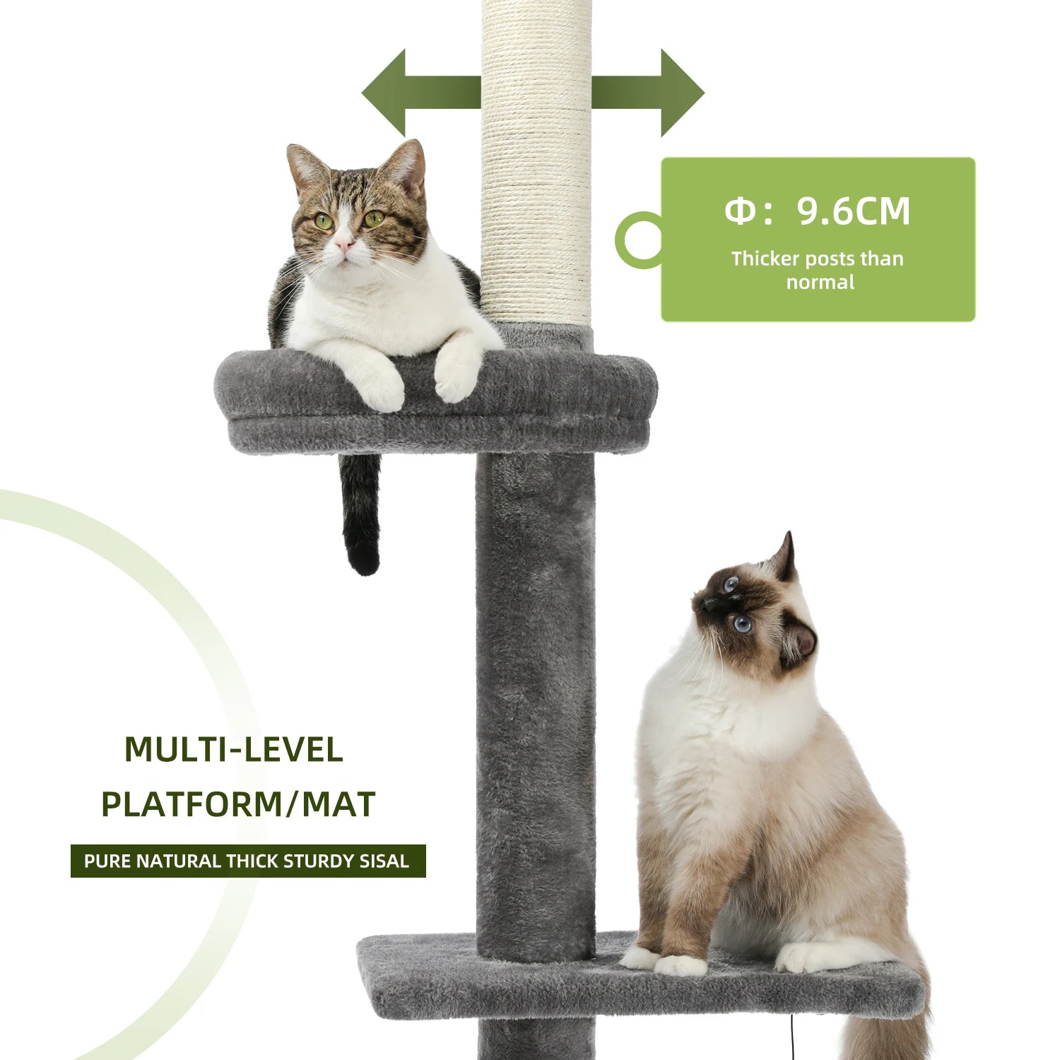 Adjustable 228-274cm Height Floor-to-Ceiling Vertical Cat Tree Stable Tall Cat Climbing Tree Cat Kittens Cat Toy