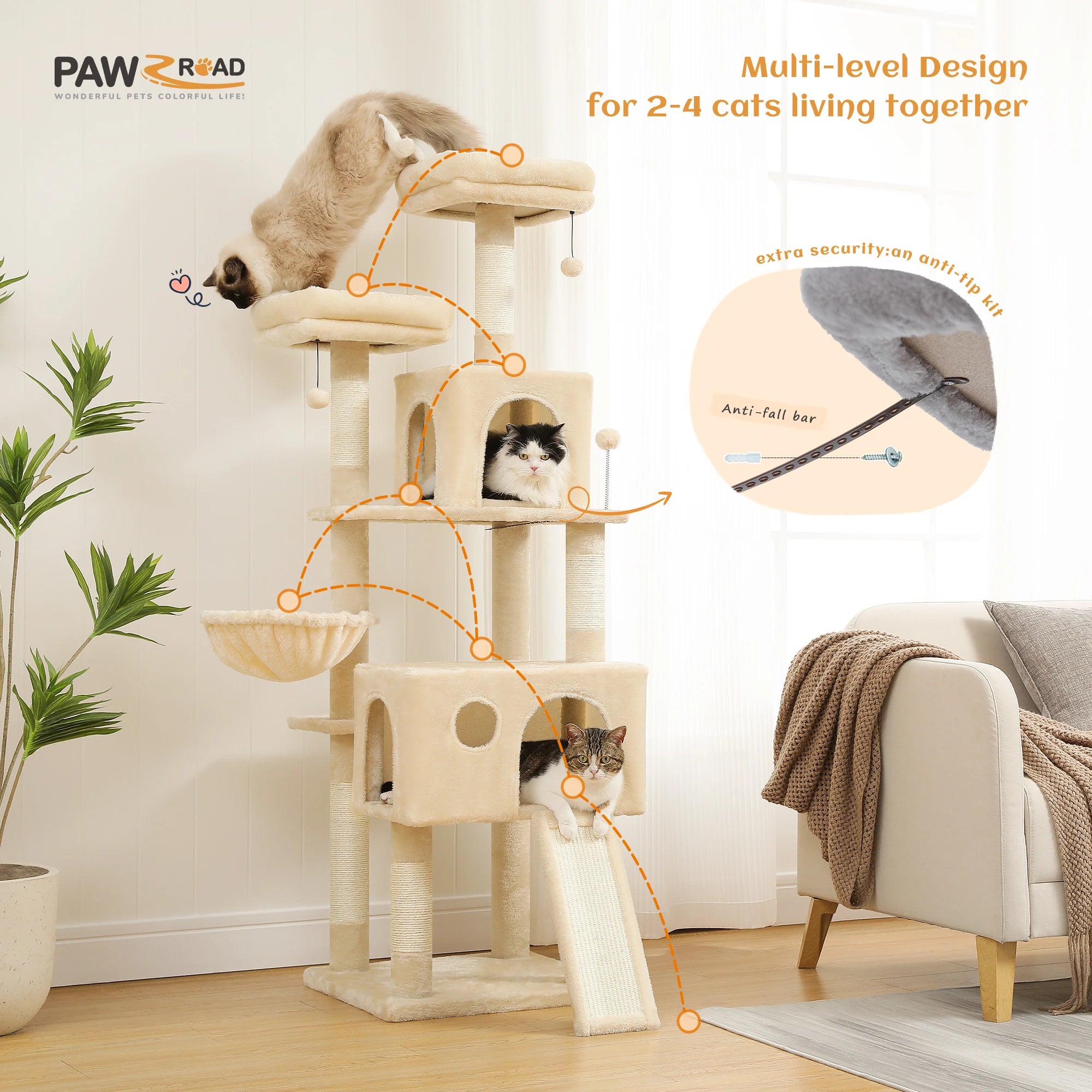 Free Shipping  Multi-Level Cat Tree For Cats With Cozy Perches Stable Cat Climbing Frame Cat Scratch Board Toys Cat Furniture