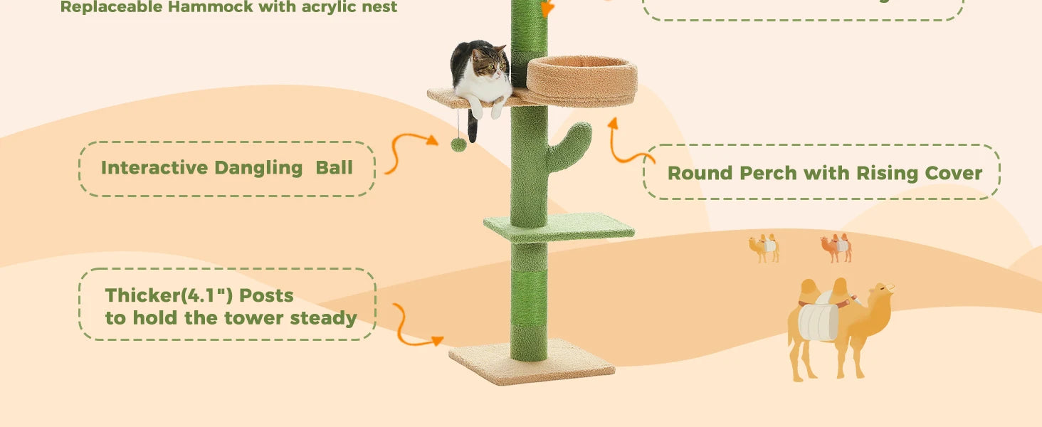 Adjustable 228-274cm Height Floor-to-Ceiling Vertical Cat Tree Stable Tall Cat Climbing Tree Cat Kittens Cat Toy