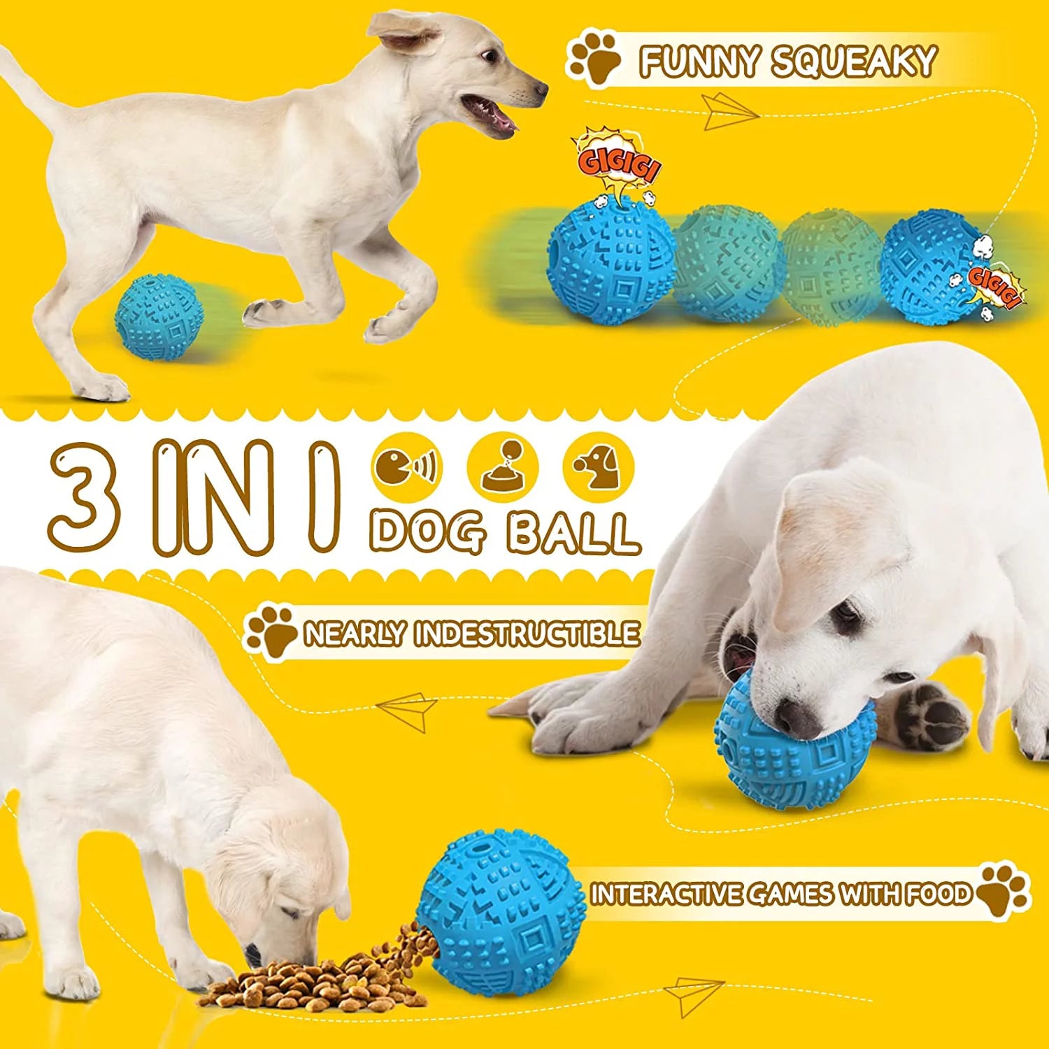 Dog Balls Treat Dispensing Dog Interactive, r Aggressive Chewers Large Breed, Nearly Indestructible Squeaky Dog Chew Toys for Large Dogs, Natural Rubber Dog Puzzle Toys, Tough IQ Dog Treat Balls