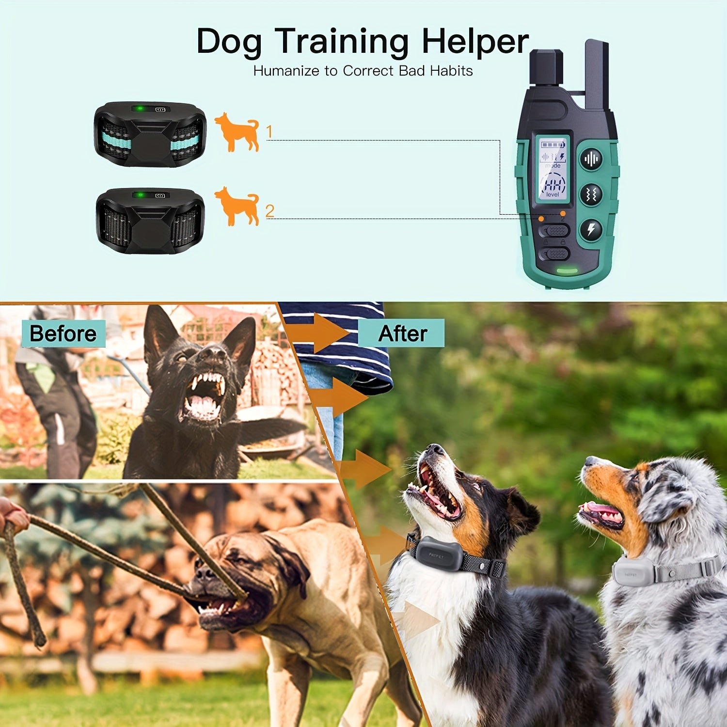 3300Ft Dog Training Collars With Remote, Adjustable Nylon Strap, Electric Shock, Vibration & Sound Modes, Rechargeable, 3300ft Range For Small To Large Dogs (5-150lbs