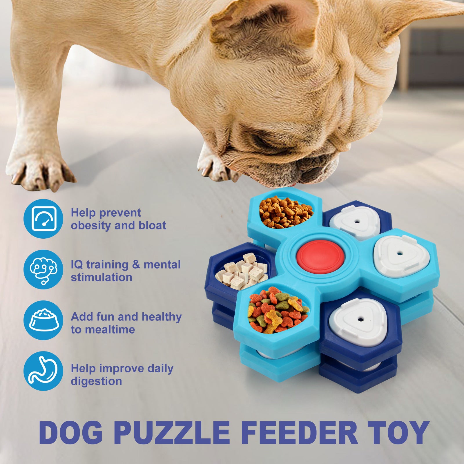 Smart dogs love puzzle dog bowl and 4-layer slow feeding, Increase dog intelligence