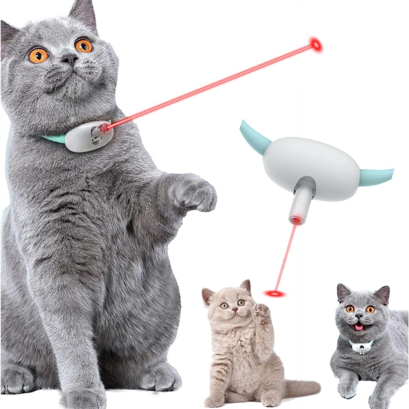 Fun for Inactive or lazy Cats Hours of Playing enjoyment w Cat Toy Smart Laser Teasing Cat Collar