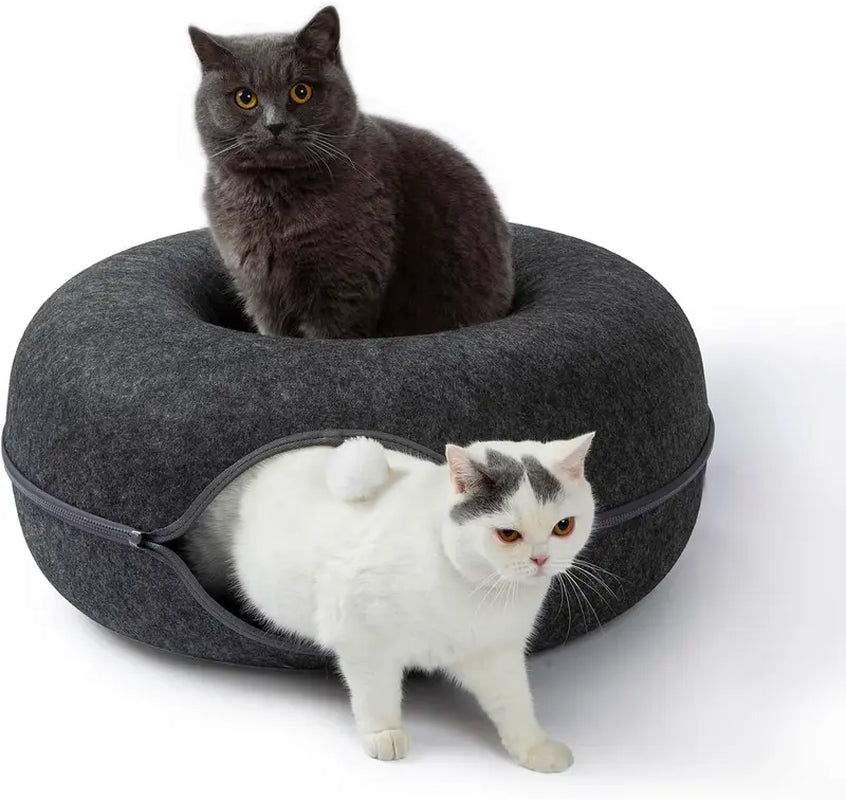 Furrmazing Cat Tunnel Bed for Indoor Cats with 3 Toys, Large Donut Cat Cave Bed, Scratch Resistant Cat Bed, for Cats up to 30 Lbs