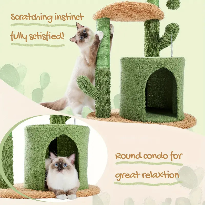 🌵 Cactus Adventure Cat Tree 🌵 - Cozy Condo 🏠, Plush Perches 🛏️ & Sisal Scratching Posts 🧶 for Play 🐾 & Rest 😺