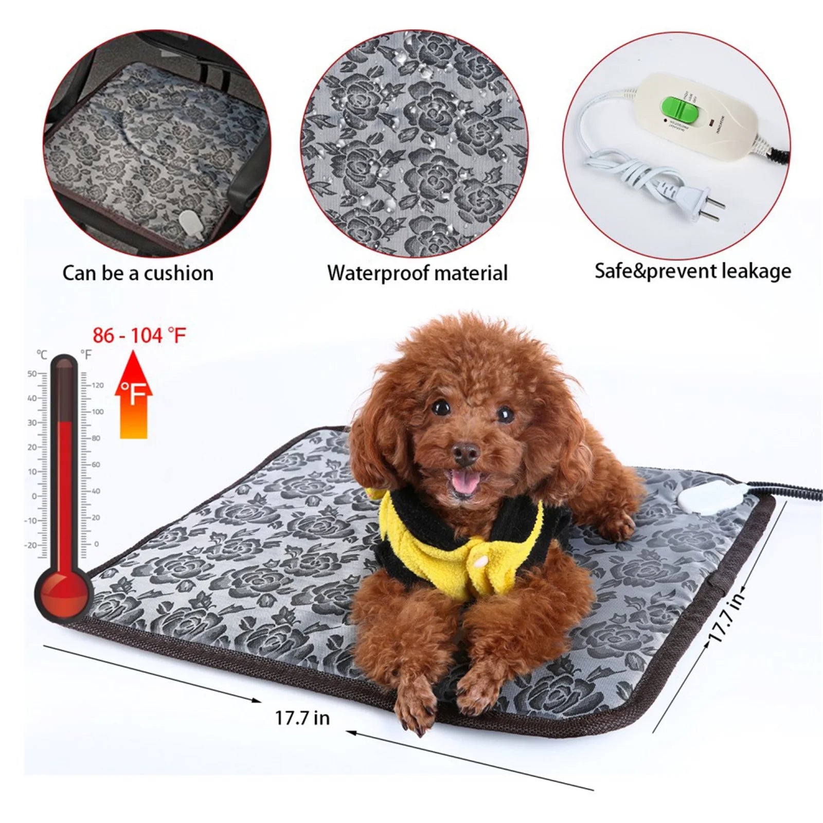 Heated Dog Bed,18X18 Inch Dog Heating Pad for Cats Bed Outdoor,Pet Heating Pad,Cat Heating Pad,Heated Cat Bed,Electric Heating Pad for Dog House for Puppy Hedgehog,Small Animal