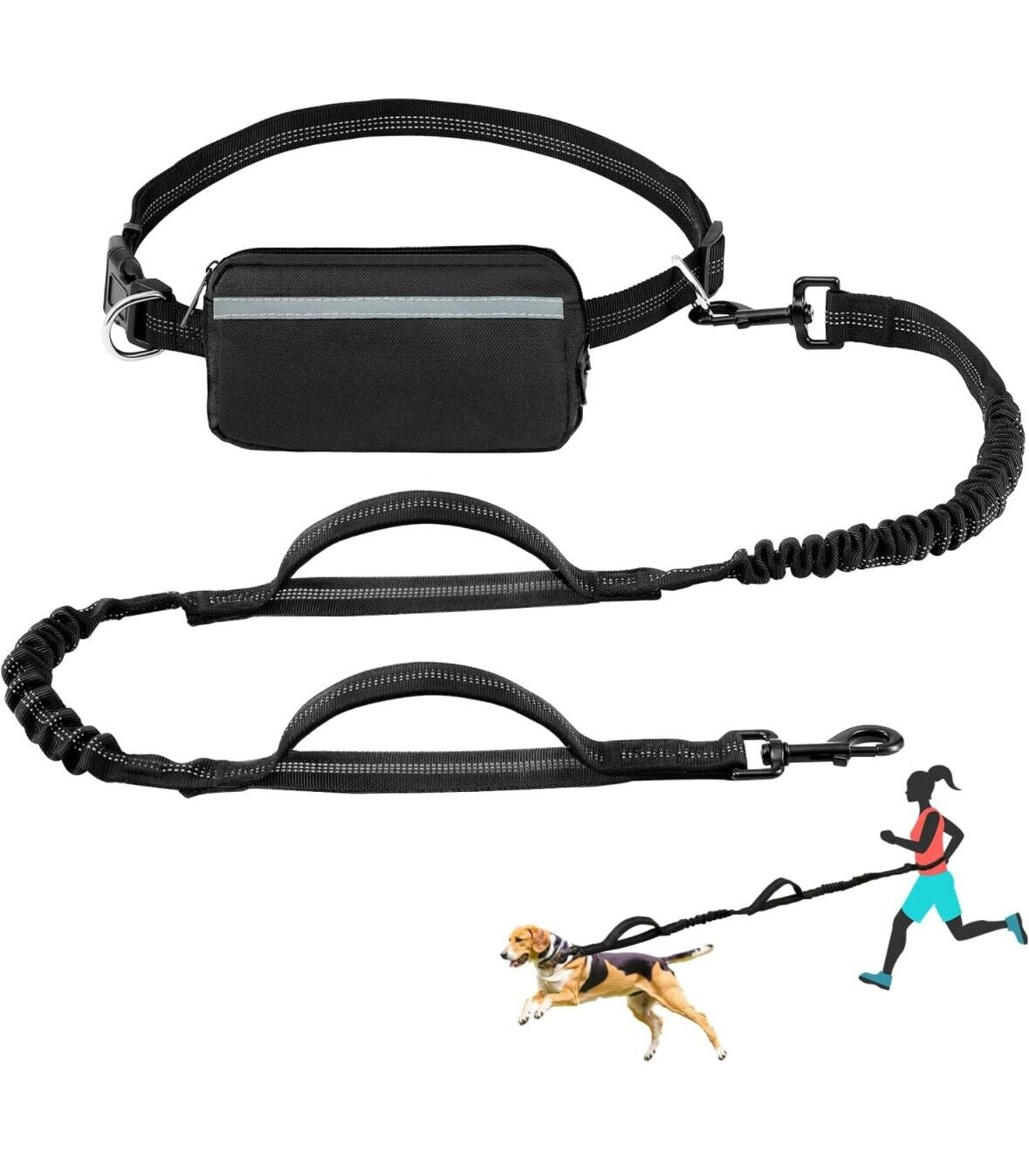 Hands Free Dog Leash with Zipper Pouch, Dual Padded Handles and Durable Bungee