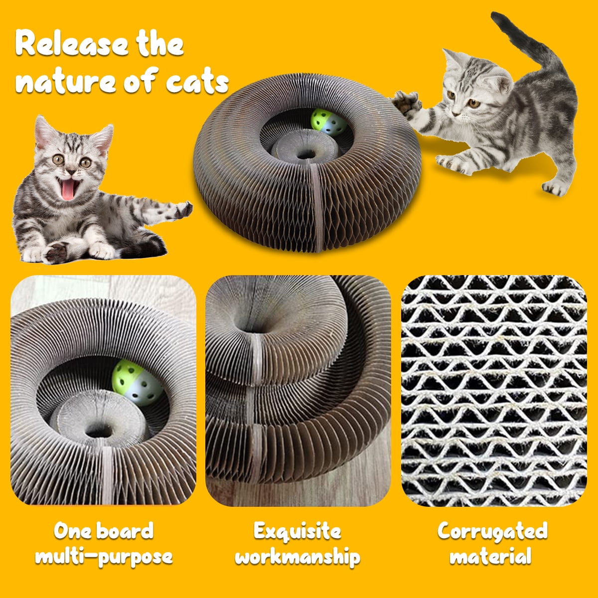 Magic Organ Cat Scratching Board Thickened Durable Cat Scratcher Toys Foldable Cat Grinding Claw Scratching Board Cat Donut Bed Cats Interactive Toys for Pet Kittens