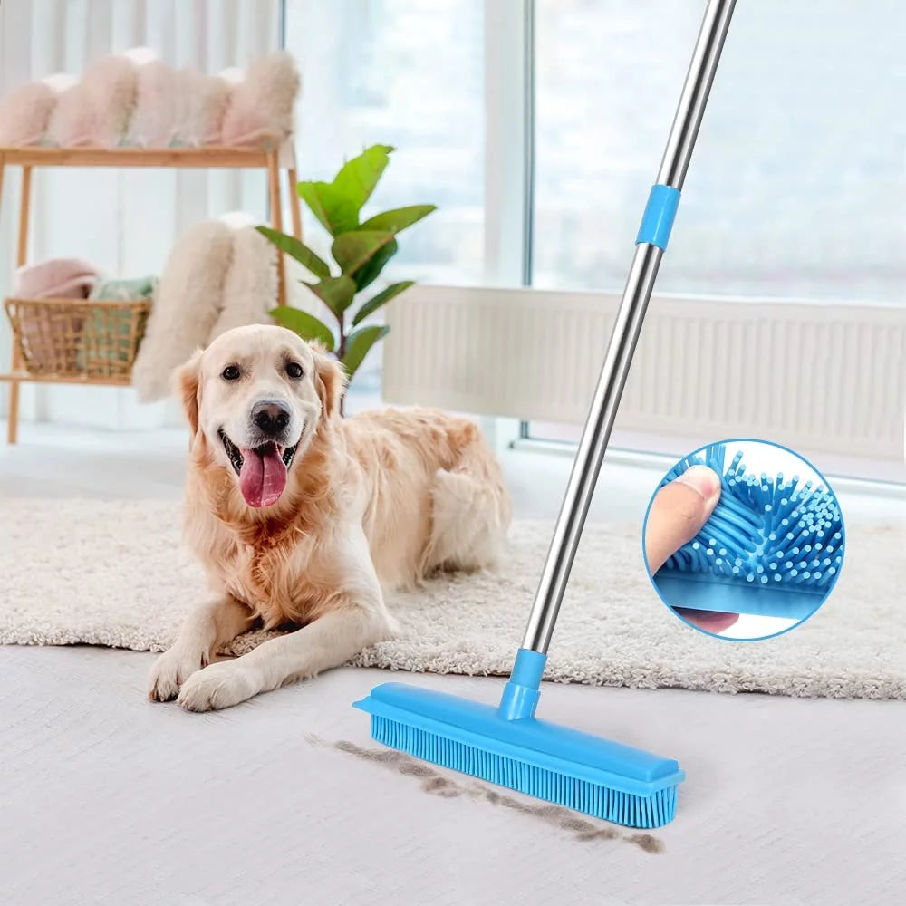 Rubber Broom TPR Bristle Broom with Hand Held Brush Set for Carpet Rake Cat/Dog Hair Remove