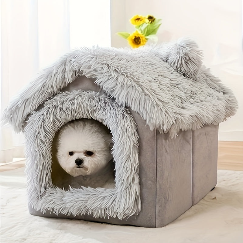 1pc Cozy Pet House Bed - Ultra-Soft, Warm, Detachable, and Washable Plush Bed for Small Dogs and Cats - Perfect for Four Seasons Use, Essential Pet Supplies