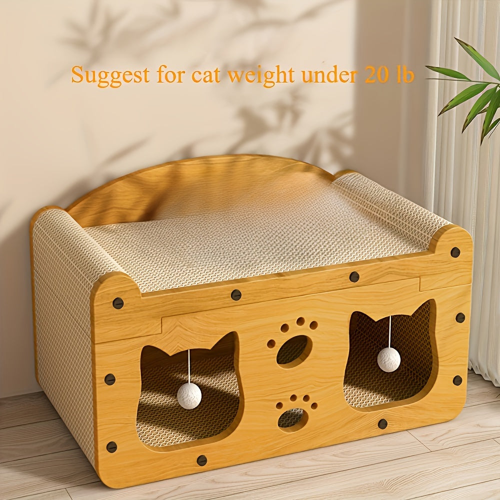 All-Season Cat Scratcher Lounge with Play Ball - Durable Cardboard, Shed-Free & Scratch-Resistant, Ideal for Cats Under 22 lbs