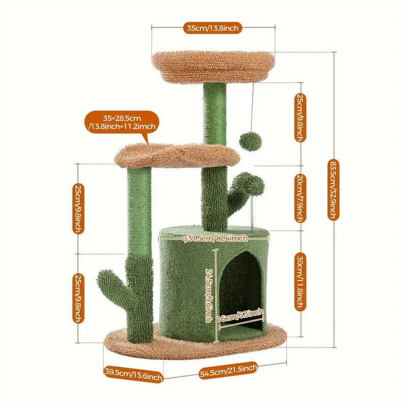 🌵 Cactus Adventure Cat Tree 🌵 - Cozy Condo 🏠, Plush Perches 🛏️ & Sisal Scratching Posts 🧶 for Play 🐾 & Rest 😺